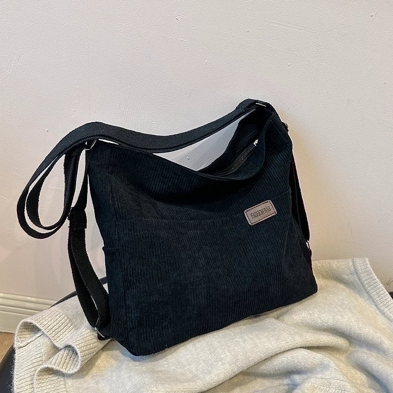 Women's Corduroy Solid Color Classic Style Square Zipper Shoulder Bag