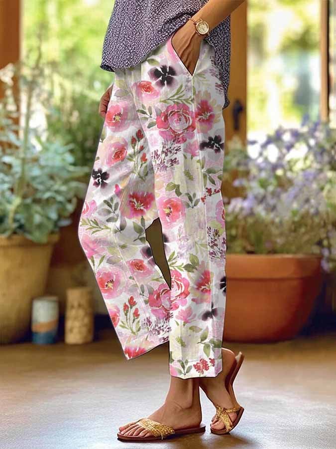 Women's Floral Print Casual Trousers