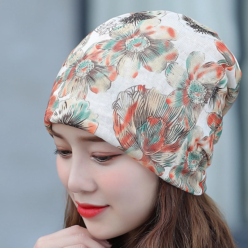 Printed Thin Hat Women's Pullover Hat Breathable Sparkling Toe Heap Moon Hat Headscarf Outdoor Hat