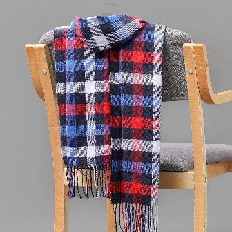 Autumn And Winter Men's Plaid Scarf British Plaid Cashmere Tassel Couple Parent-child Men's Scarf