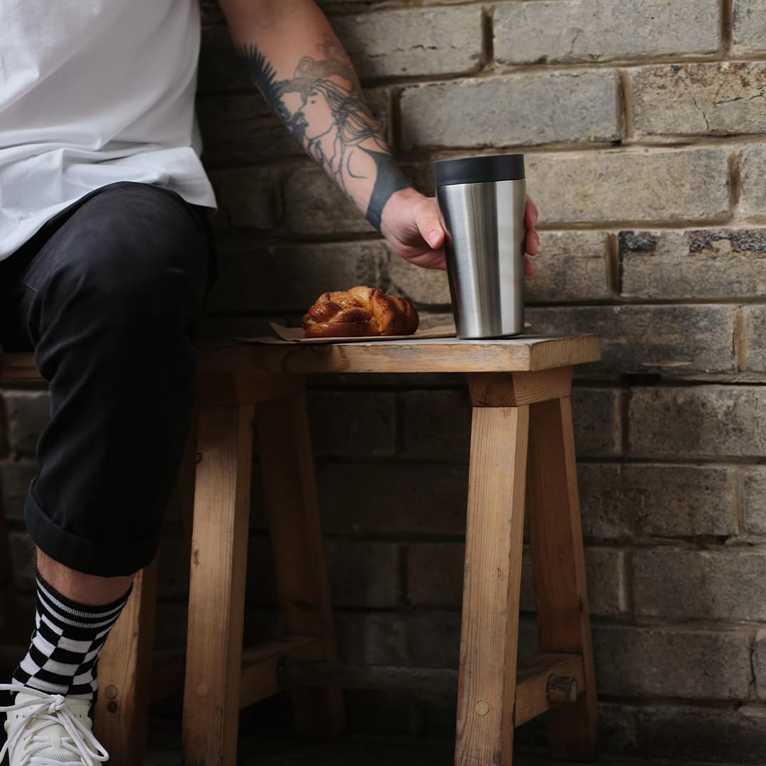Circular & Co Thermal Stainless Steel Travel Mug - 8oz/227ml - Insulated Reusable Coffee Cup - 100% Leakproof & Lockable - 6 Hours Hot/Cold - Push Top, One Hand Open, 360 Drinking Coffee Tumbler