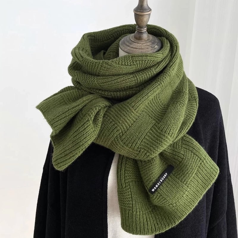 Solid Color Scarf Women's Winter Thickened Warm Shawl Wool   Positive And Negative Knitted Scarf Student Fashion