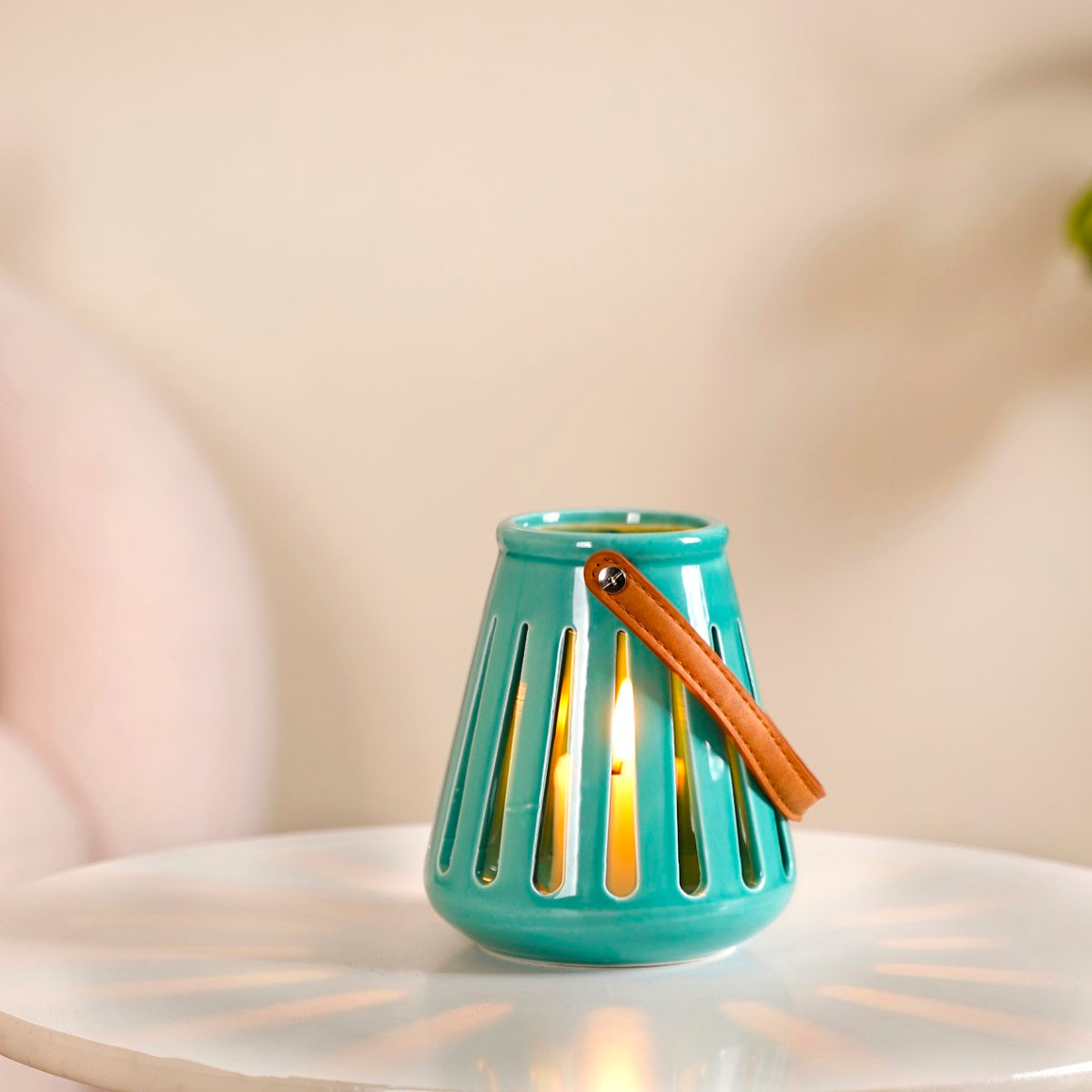 Teal Decorative Ceramic Lantern Set of 2