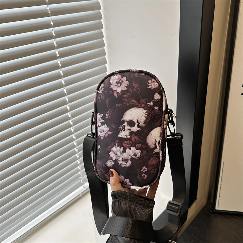 Halloween Women's Oxford Cloth Color Block Skull Streetwear Square Zipper Shoulder Bag Crossbody Bag