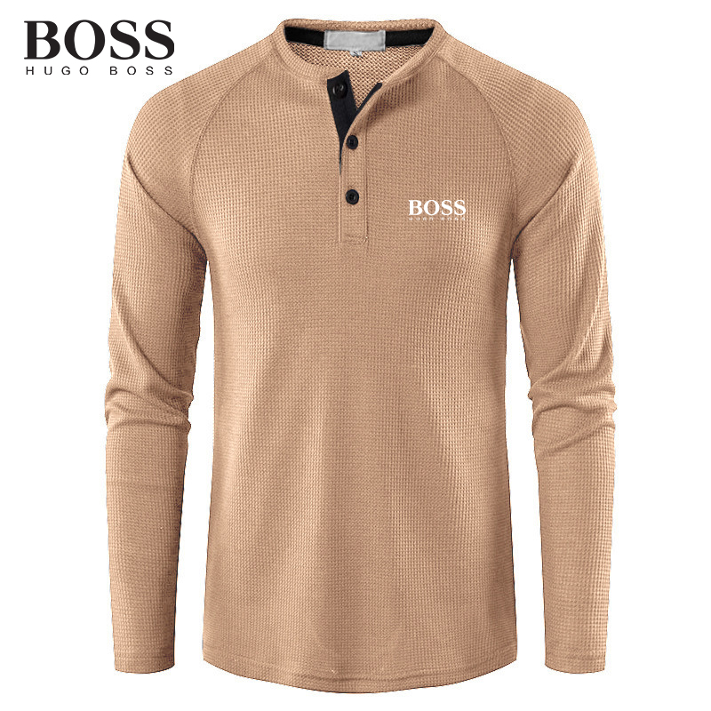 BOSS Men-s Autumn Winter Henry Collar Long-Sleeved T-shirt