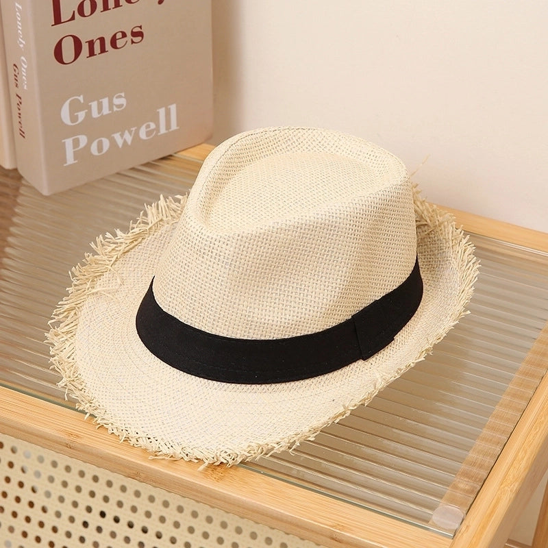 Men's Minimalist Solid Color Straps Crimping Straw Hat