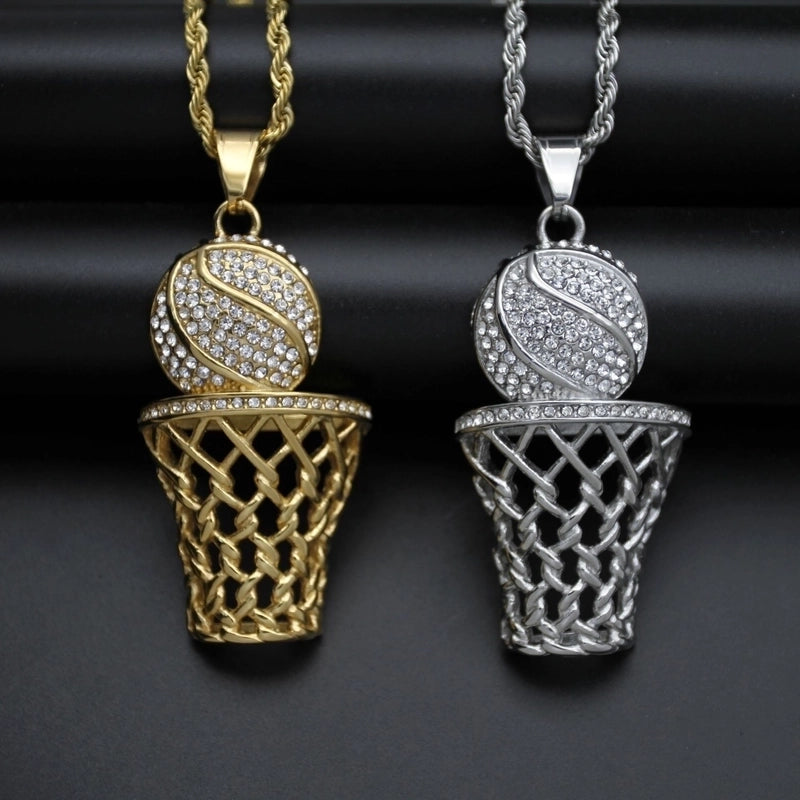 Fashion Basketball Titanium Steel Inlay Zircon Pendant Necklace 1 Piece