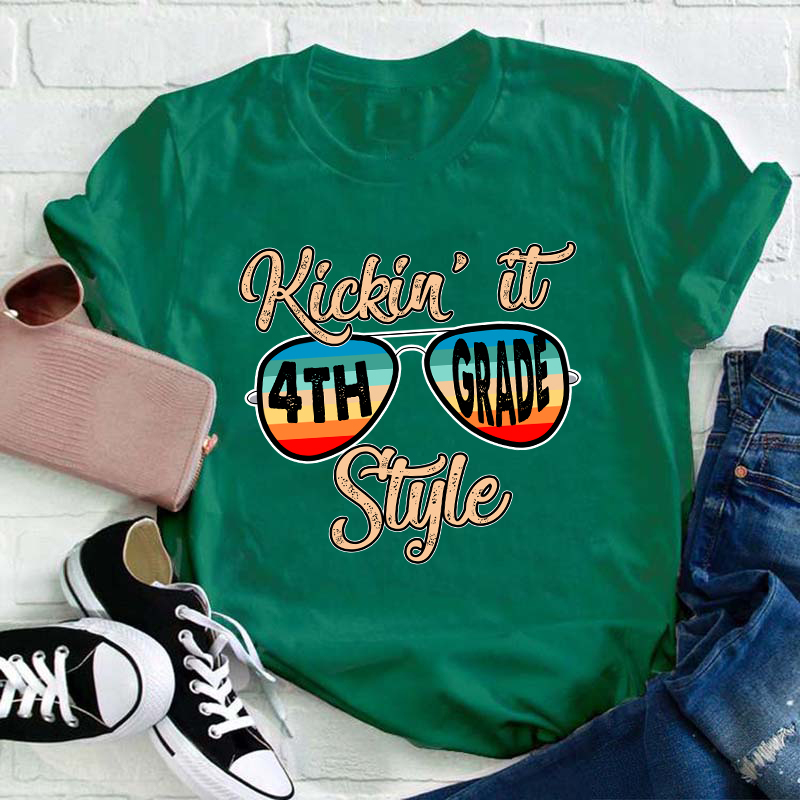 Personalized Grade Kicking It Style Teacher T-Shirt