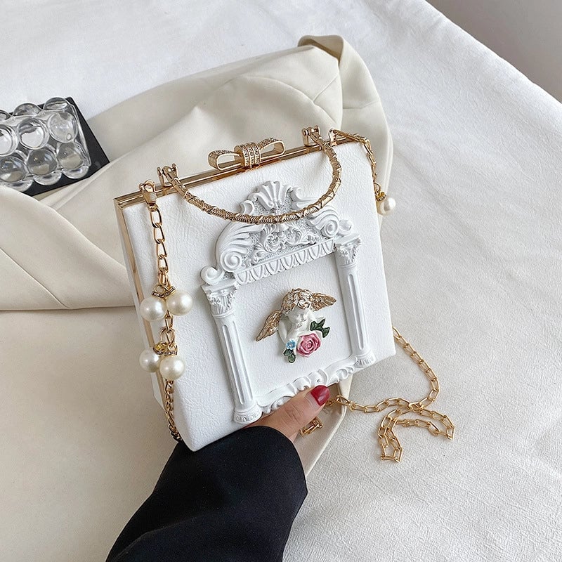Women's Small Pu Leather Floral Vintage Style Streetwear Square Lock Clasp Square Bag