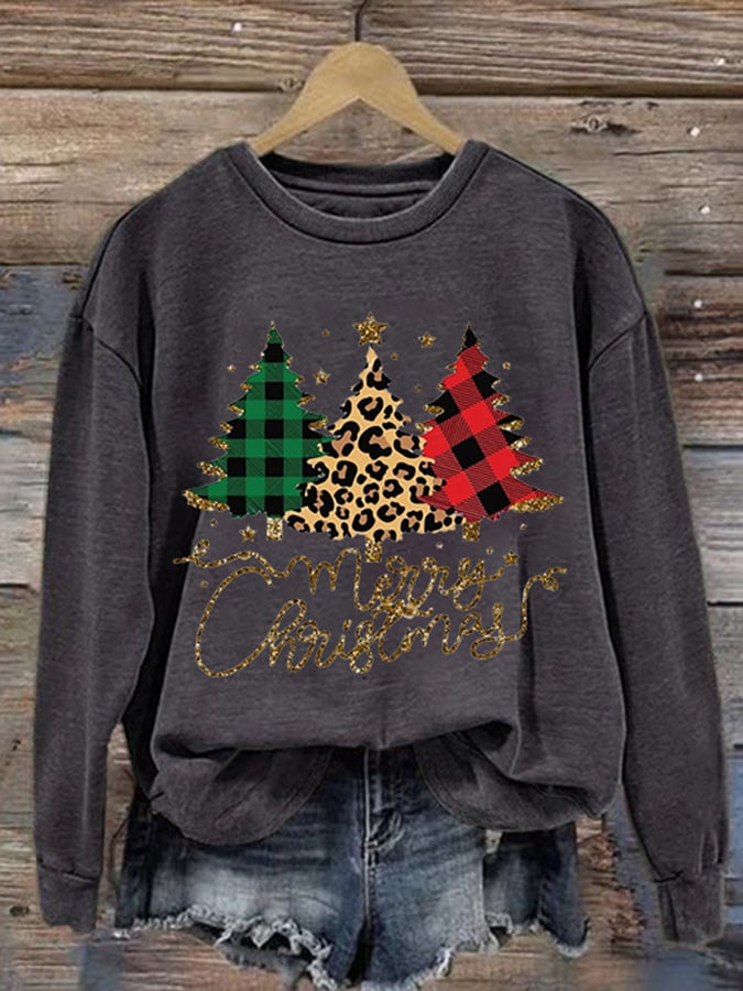 Women's Sequined Christmas Tree Print Sweatshirt