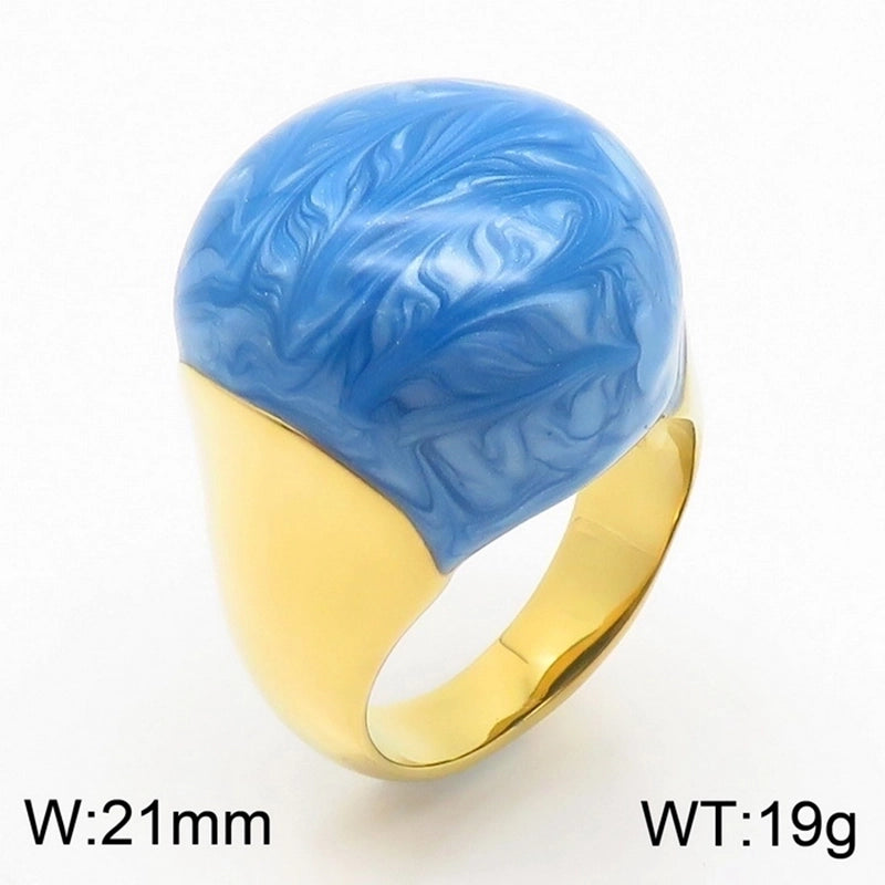 Minimalist Round Titanium Steel 18K Gold Plated Enamel Plating Rings