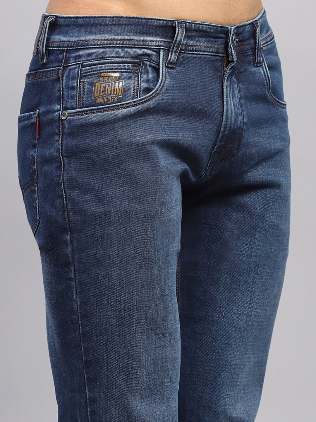 Men Blue Solid Narrow Fit Denim