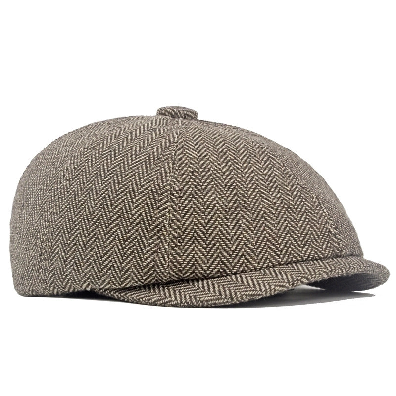Men's Retro British Style Solid Color Curved Eaves Beret Hat