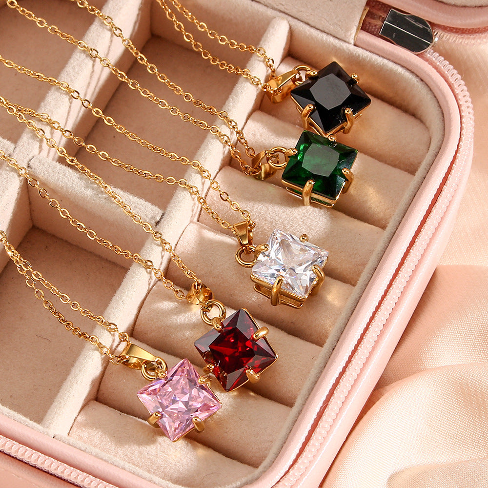 Fashion Quadrilateral Geometric Stainless Steel 18K Gold Plated Necklaces