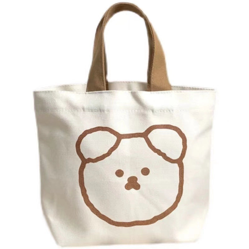 Canvas Bag New Bear Cute Cartoon Student Portable Lunch Bag Korean Style Small Mini Bear Head Canvas Bag