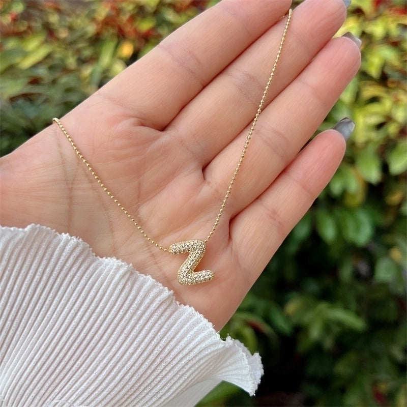 Copper 18K Gold Plated Inlay Letter Zircon Pendant Necklace