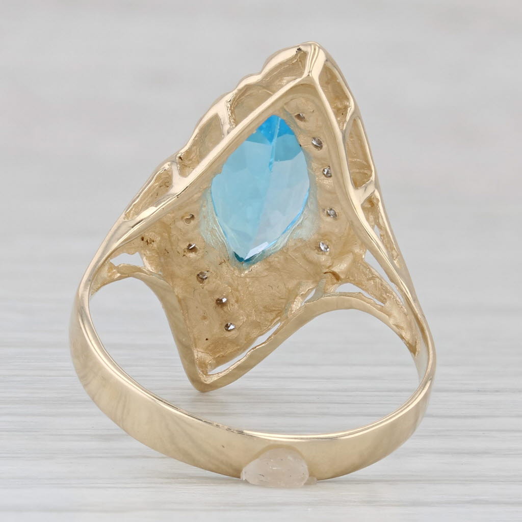 3.82ctw Marquise Blue Topaz Bypass Ring 14k Gold Diamond Accents Size 10.25