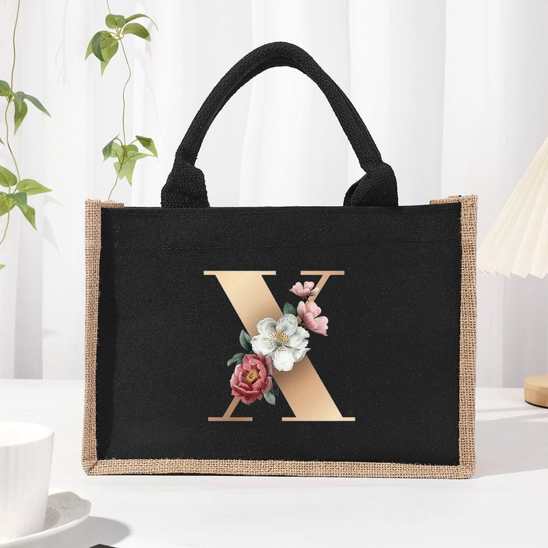 Women's Medium Canvas Letter Basic Classic Style Open Shopping Bags