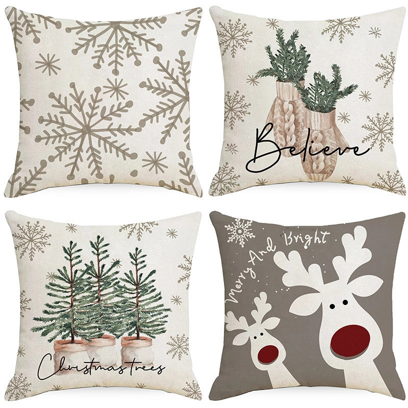 Christmas Snowflake Pillow Case Deer Printing Home Cushion Cover Sofa Pillow