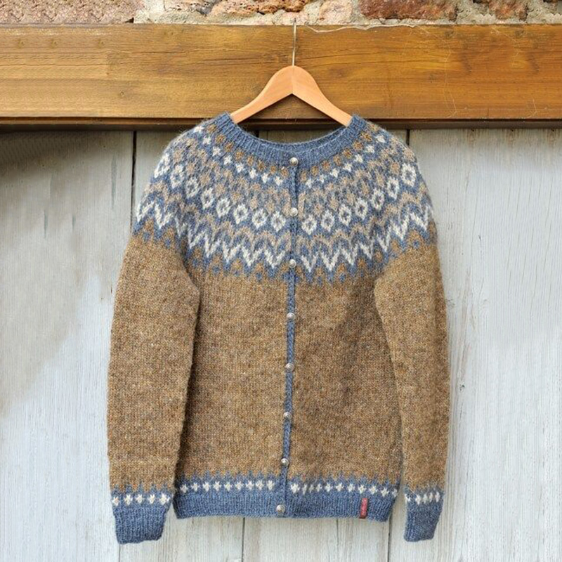 Vintage Ethnic Pattern Round Neck Sweater Cardigan