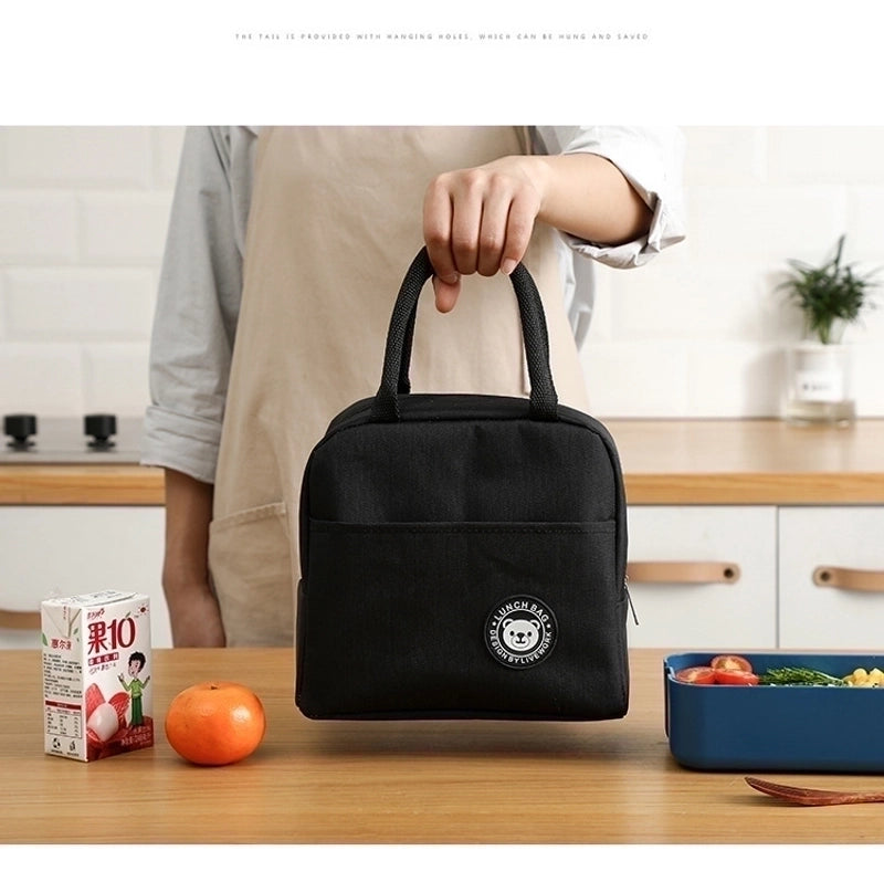 Kid's Adults Polyester Solid Color Classic Style Weave Square Zipper Lunch Bag Handbag