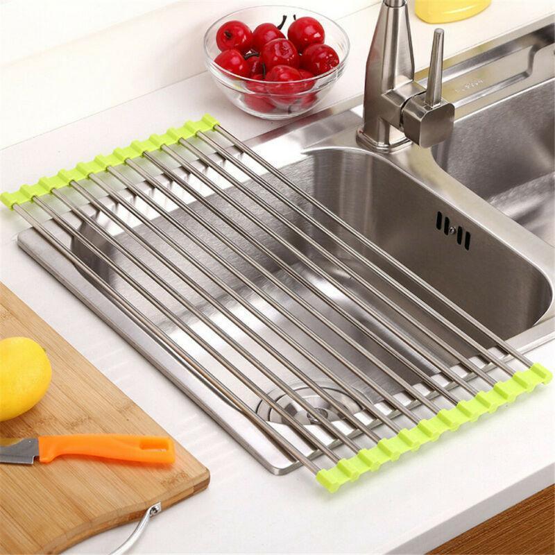 Stainless Steel Roll Up Dish Drying Rack. Foldable