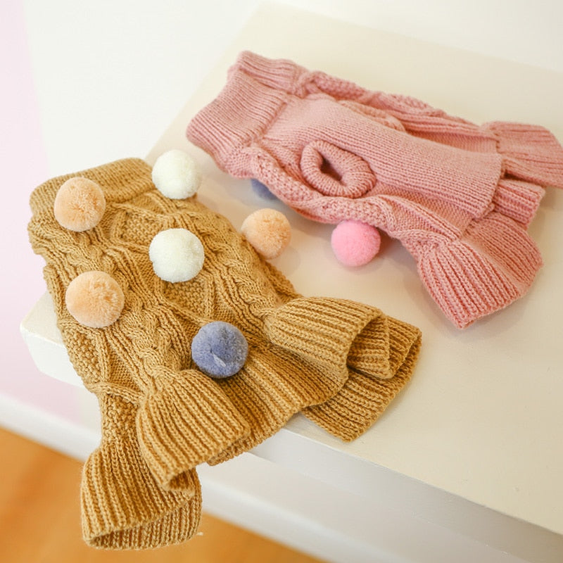 Wool Plush Ball Puppy Sweater Dress