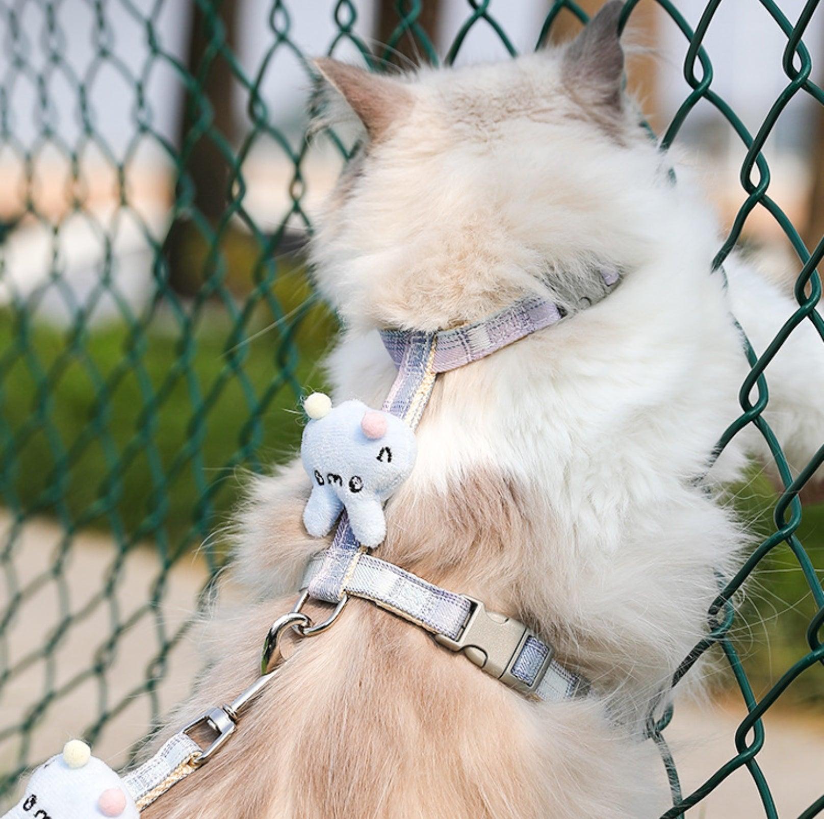 Adjustable H-Strap Harness with Cartoon Plush Decor for Cats