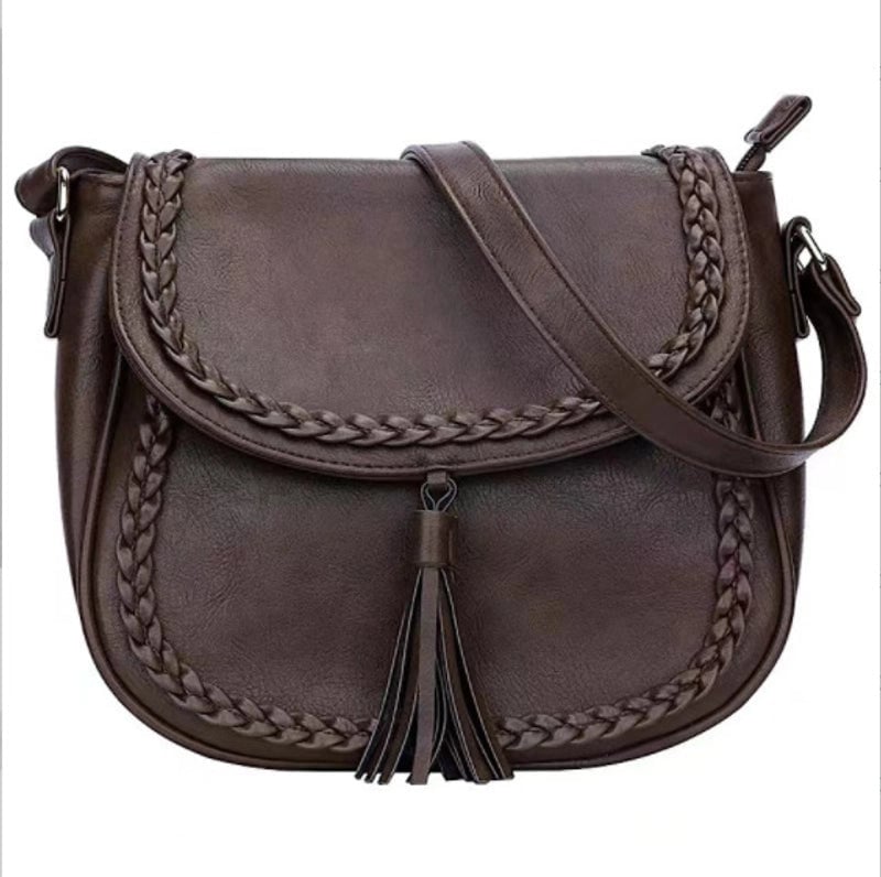 Women's Pu Leather Solid Color Classic Style Shell Zipper Shoulder Bag Saddle Bag