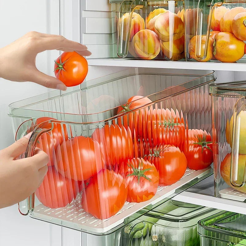 COMPACT ACRYLIC FRIDGE ORGANIZER WITH HANDLE – DURABLE & REUSABLE FOR FRUITS & VEGGIES