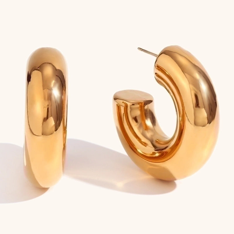 1 Pair Elegant Vintage Style C Shape Plating Stainless Steel 18k Gold Plated Ear Studs