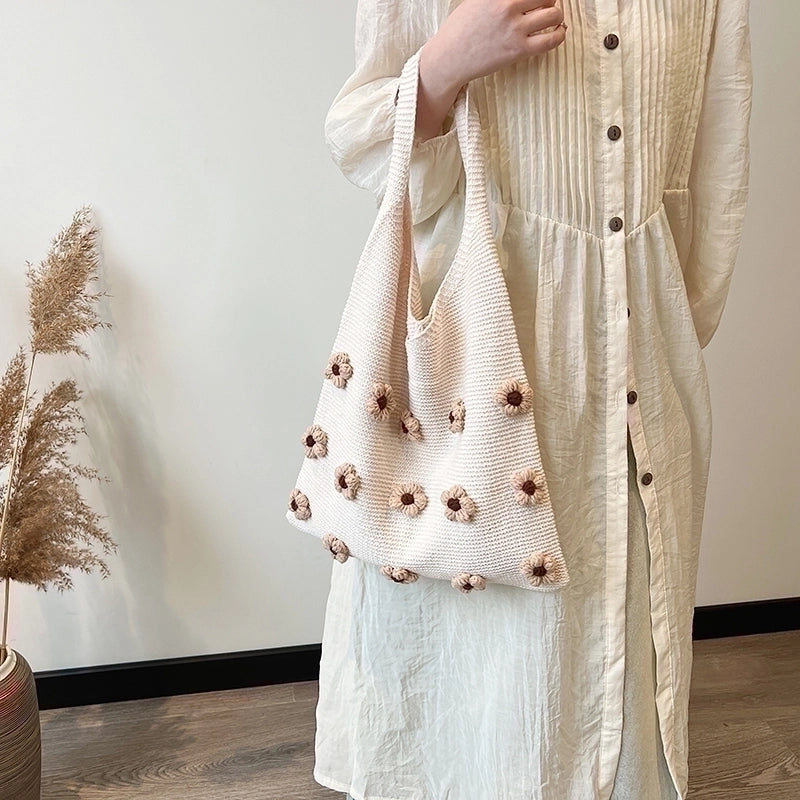 Women's Knit Flower Cute Sewing Thread Open Underarm Bag