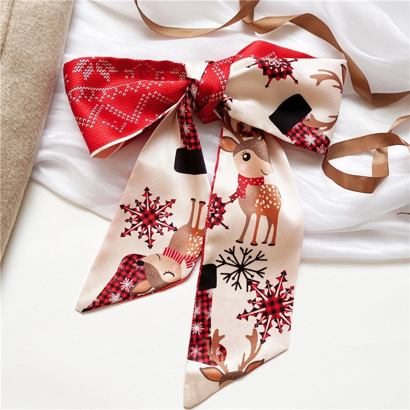 Women's Casual Christmas Tree Santa Claus Elk Polyester Silk Scarf