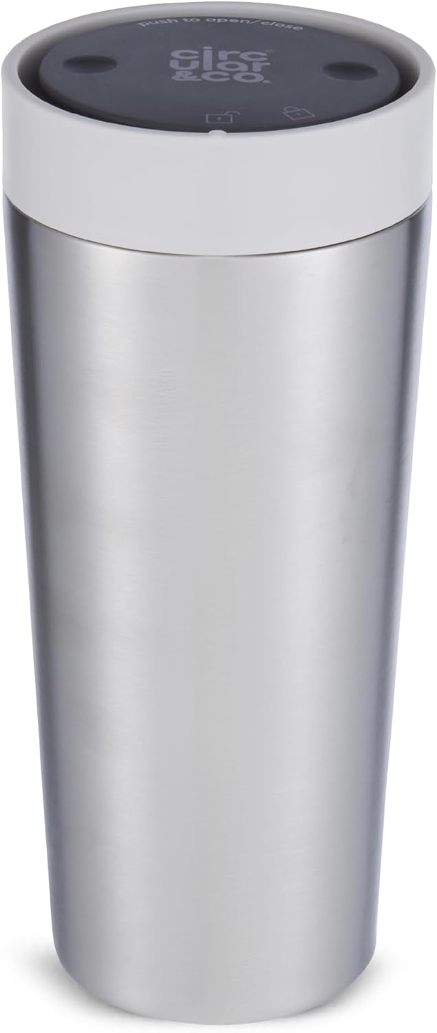 Circular & Co Thermal Stainless Steel Travel Mug - 8oz/227ml - Insulated Reusable Coffee Cup - 100% Leakproof & Lockable - 6 Hours Hot/Cold - Push Top, One Hand Open, 360 Drinking Coffee Tumbler