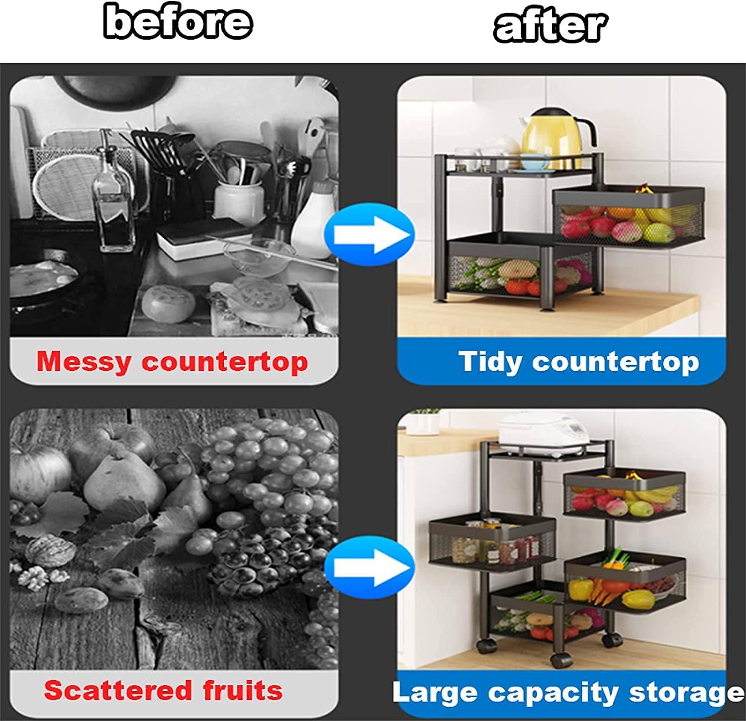 4 Layer Box Type Rotating Shelf. Rotating Kitchen Storage Rack Square
