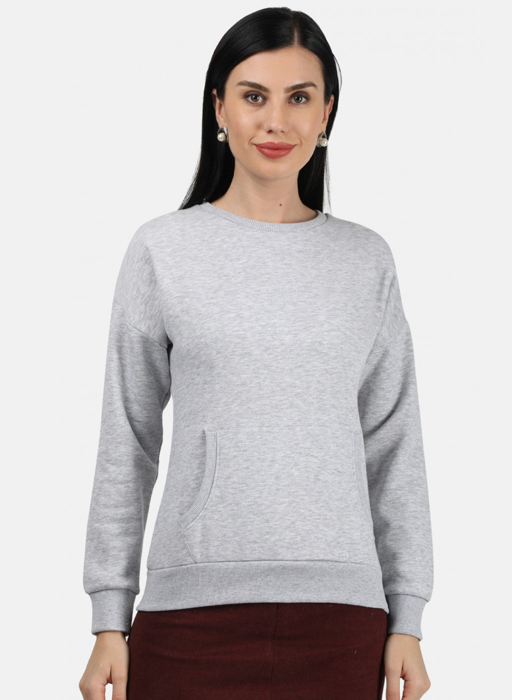 Women Grey Plain Sweatshirt