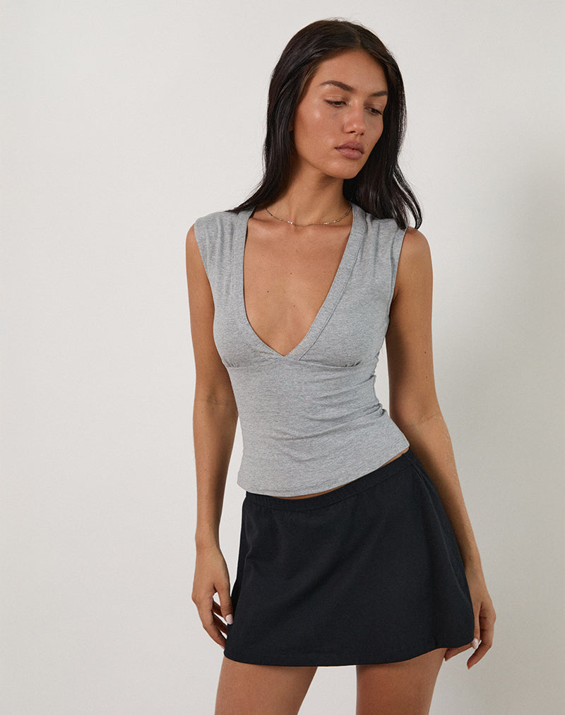 Emberly Plunge Top in Grey Marl