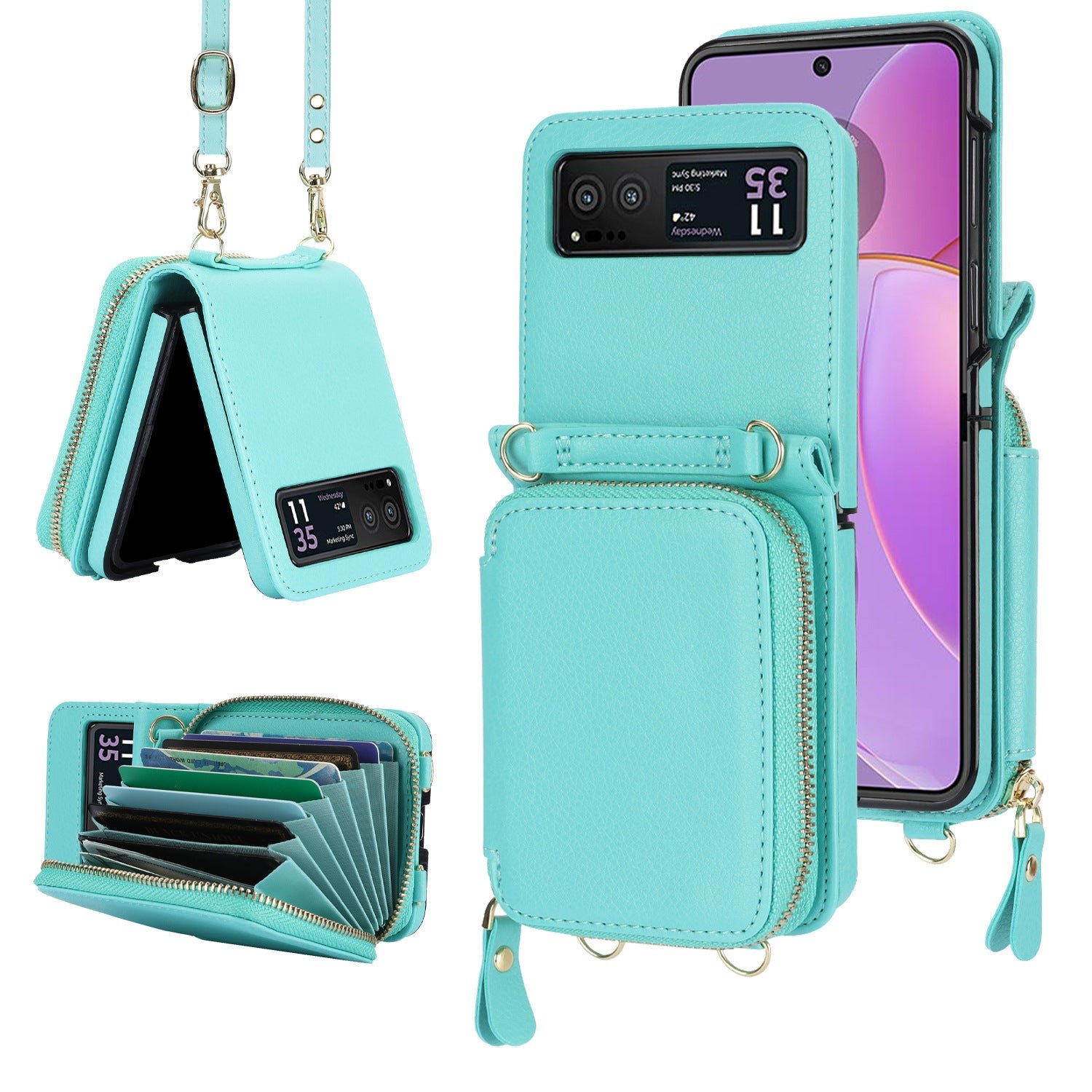 Suitable for Samsung  Galaxy Z Flip3/4/5 Zipper Bag Mobile Phone Case Leather Case Card Holder