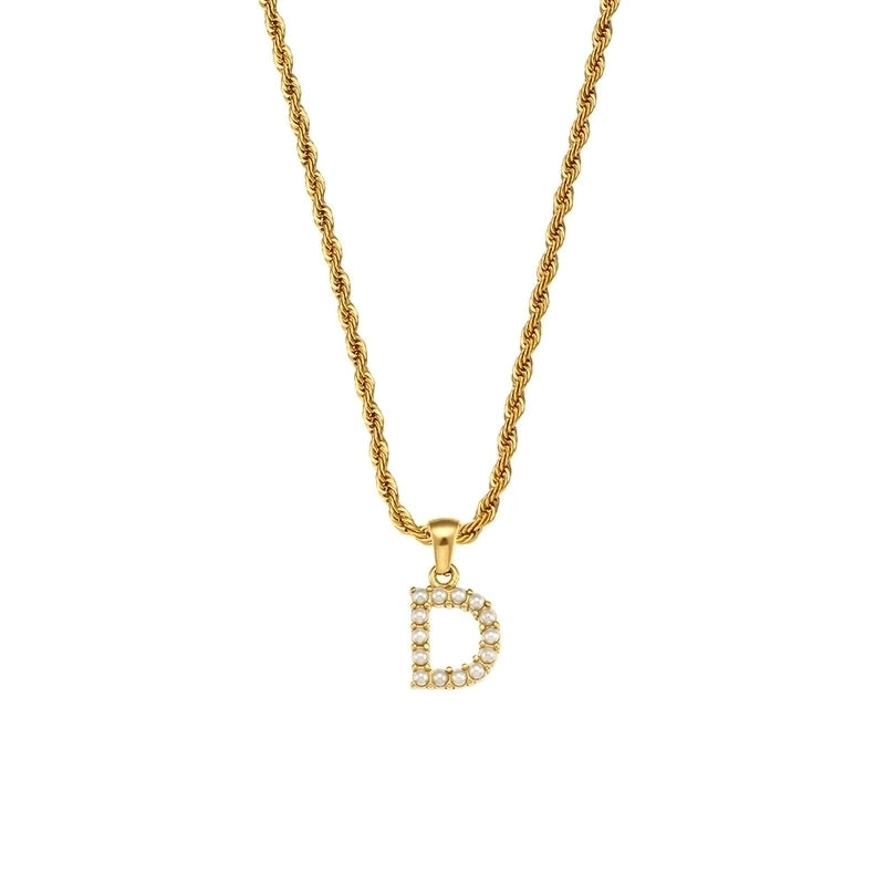 Fashion Letter 304 Stainless Steel Pearl 18K Gold Plated Plating Inlay Pendant Necklace