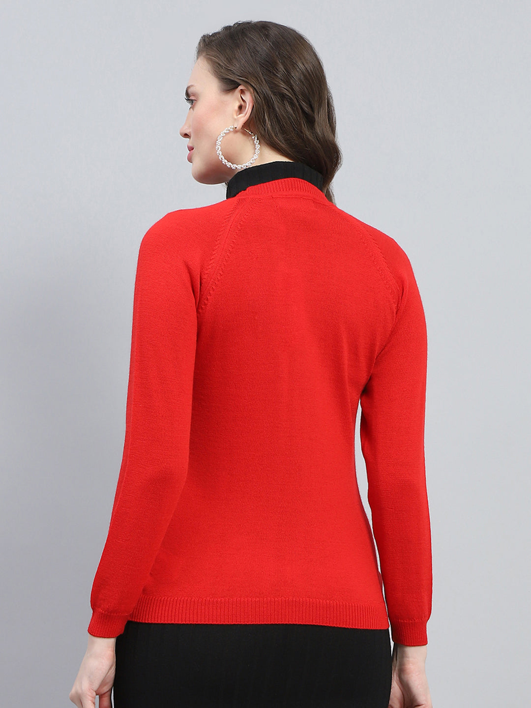 Women Red Solid V Neck Full Sleeve Cardigan