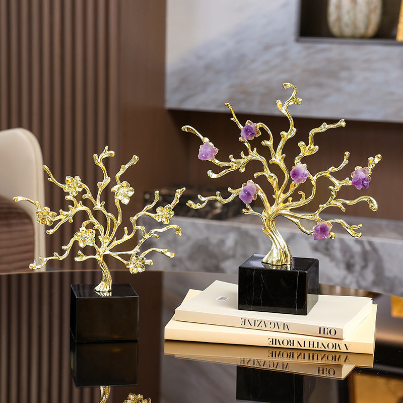 LUXURY GOLDEN BRANCH AMETHYST ORNAMENT – ELEGANT HOME & OFFICE DECOR