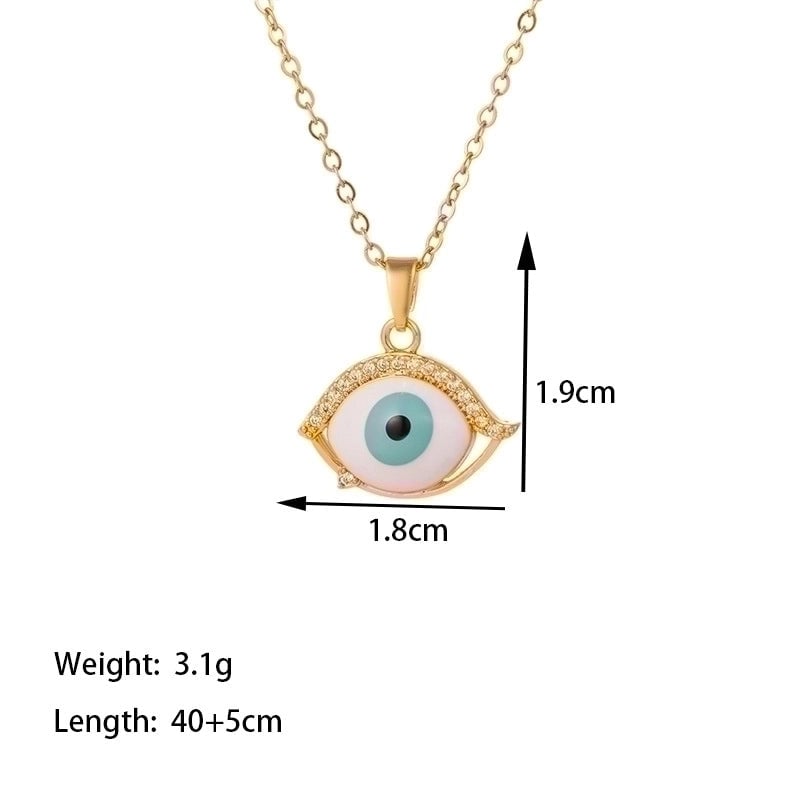 304 Stainless Steel 18K Gold Plated Vintage Style Minimalist Inlaid Zircon Eye Artificial Rhinestones Resin Pendant Necklace