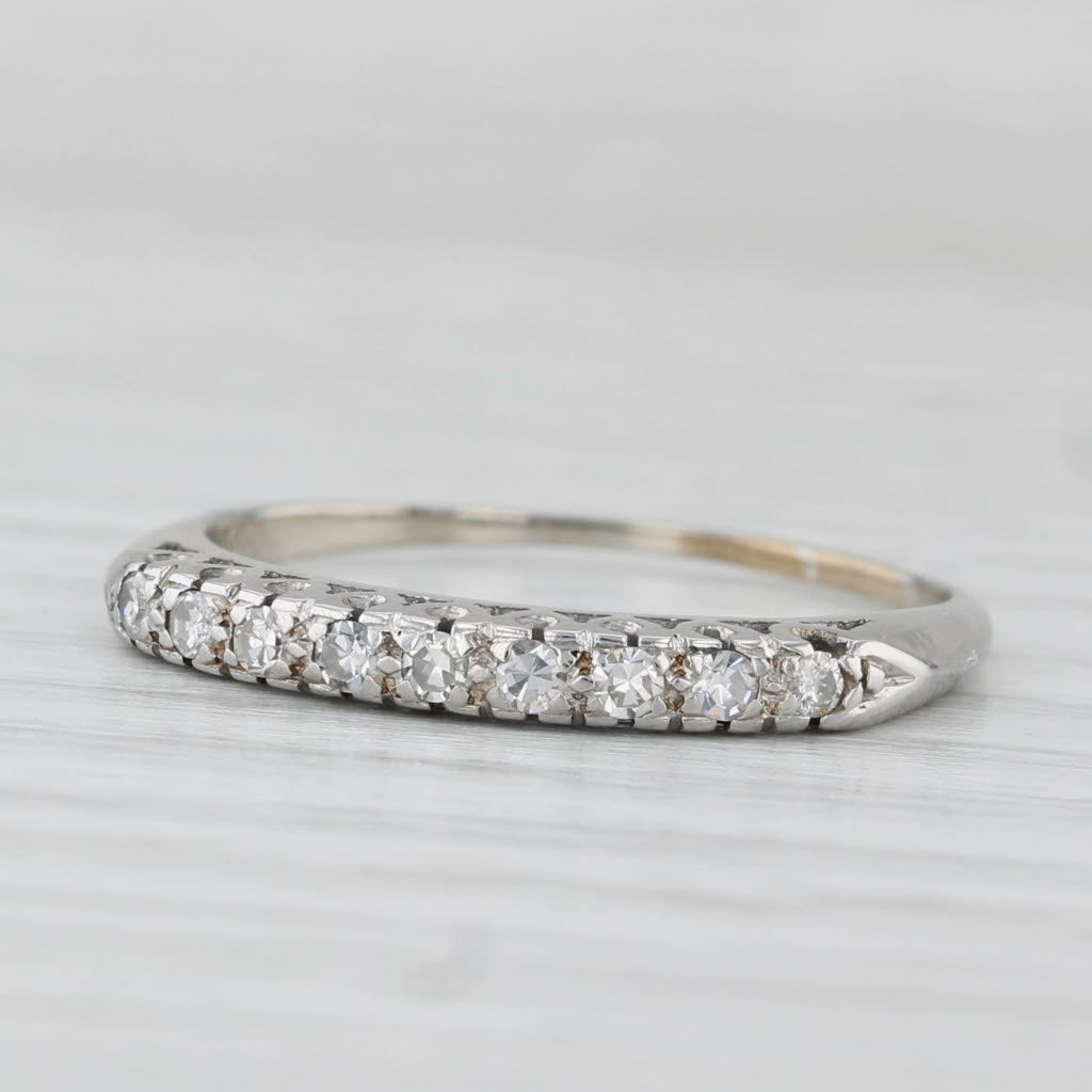 Vintage 0.13ctw Diamond Stackable Ring 10k White Gold Wedding Band