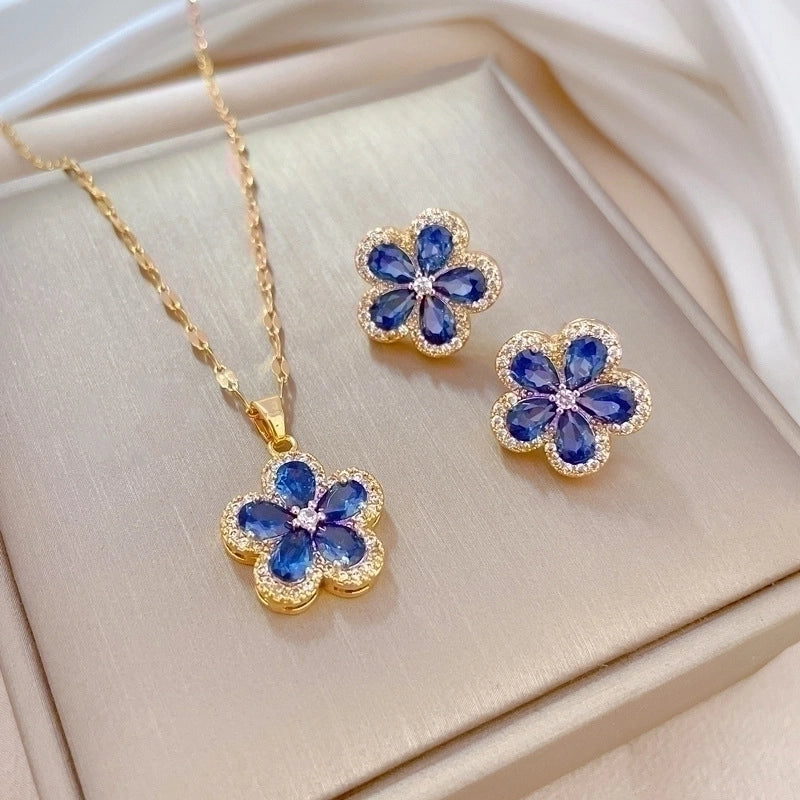 Copper Minimalist Plating Inlay Rhombus Bow Knot Zircon Jewelry Set