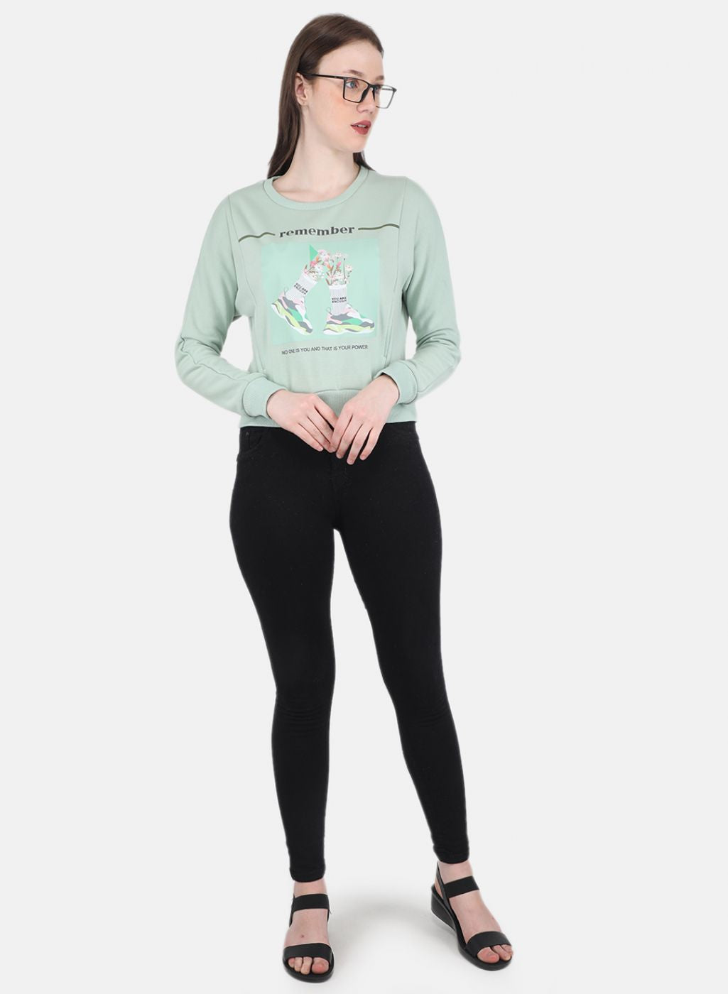 Women Green Printed Sweatshirt