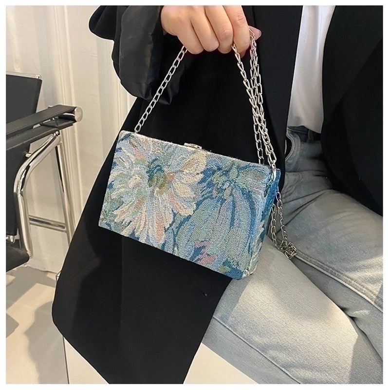 Women's Small Canvas Flower Streetwear Lock Clasp Crossbody Bag