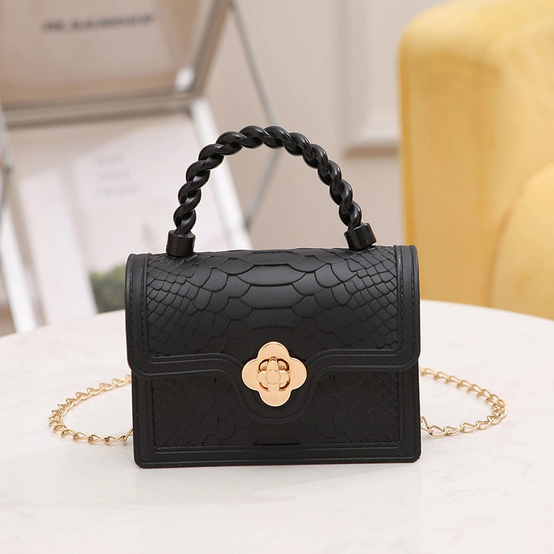 Women's PVC Solid Color Crocodile Classic Style Square Lock Clasp Crossbody Bag