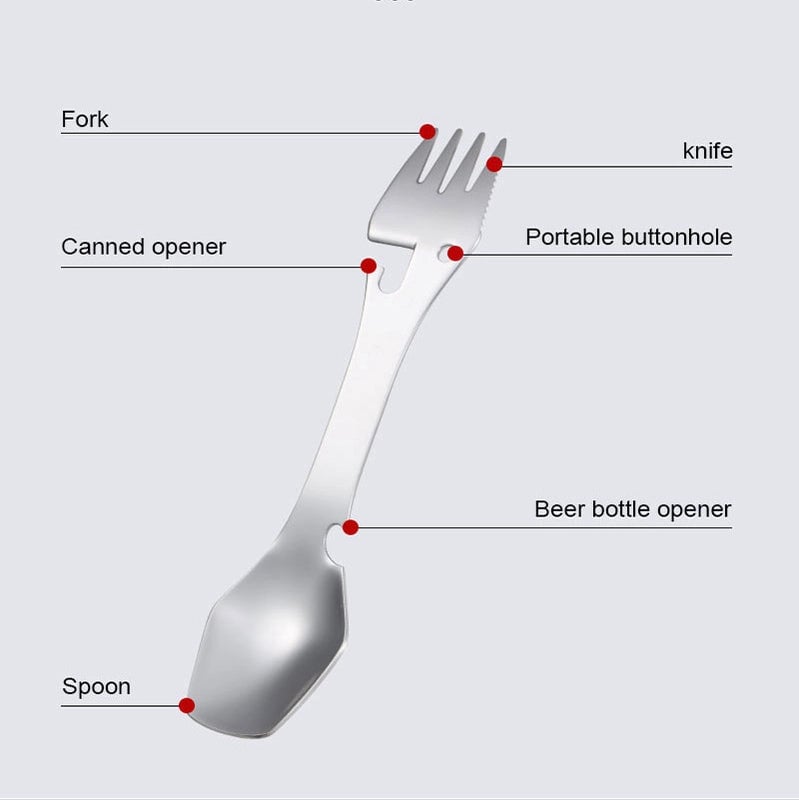 Stainless Steel Multi-purpose Knife. Fork And Spoon Bottle Opener Canned Open 5 In 1 Spoon Fork Outdoor Camping Portable Tableware