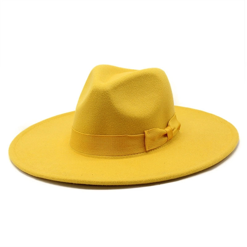 Unisex Basic Vintage Style Solid Color Bowknot Big Eaves Flat Eaves Fedora Hat