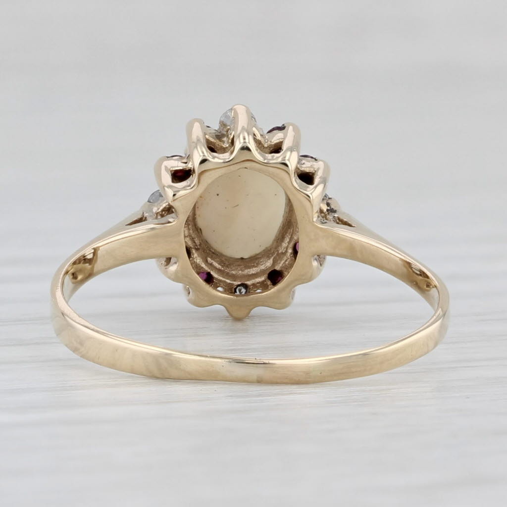 Opal Ruby Diamond Halo Ring 10k Yellow Gold Size 7 Cathedral Band